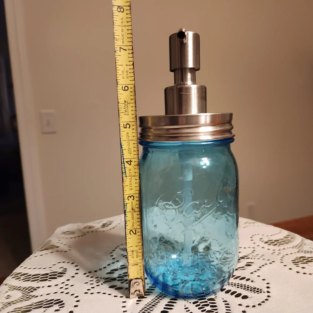 Blue Mason Jar Soap Dispenser With New Dispenser Kit And Two Labels
